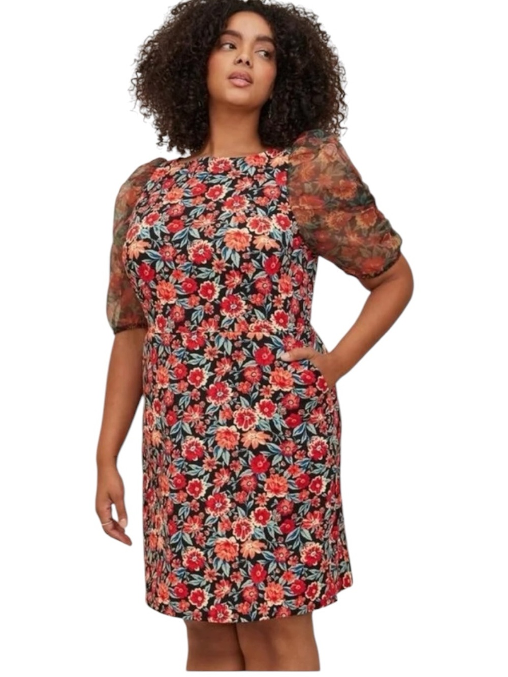 Torrid Black Floral Scuba Crepe & Organza Dress Size 20 NWT
